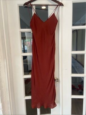 Banana Republic Rust Red Slip Midi Dress with Double Spaghetti Straps